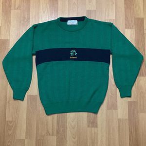 Quill's Woolen Market Ireland Green Blue Hand Knit Cable Knit Sweater Men Small